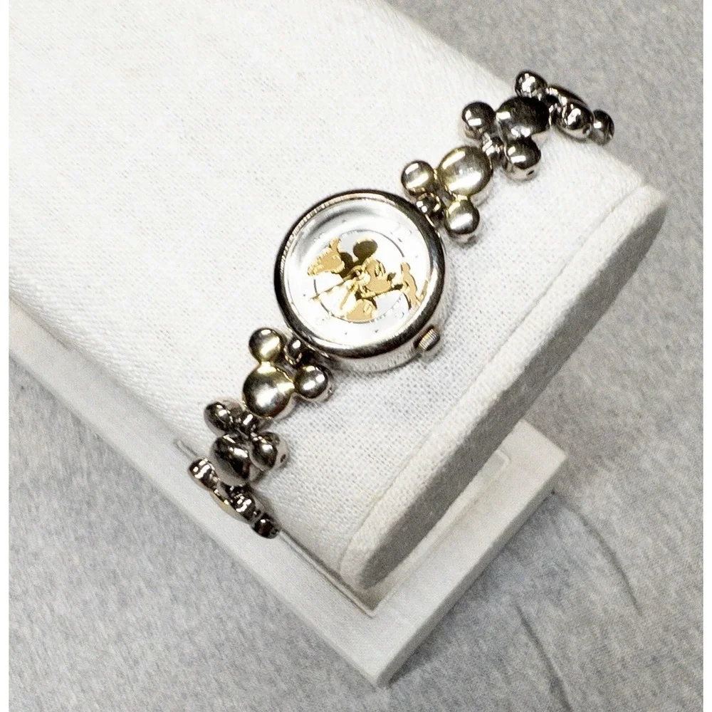 Disney MU0138 Mickey Mouse Watch Gold Silver Ears Bracelet 20mm New Batt‎